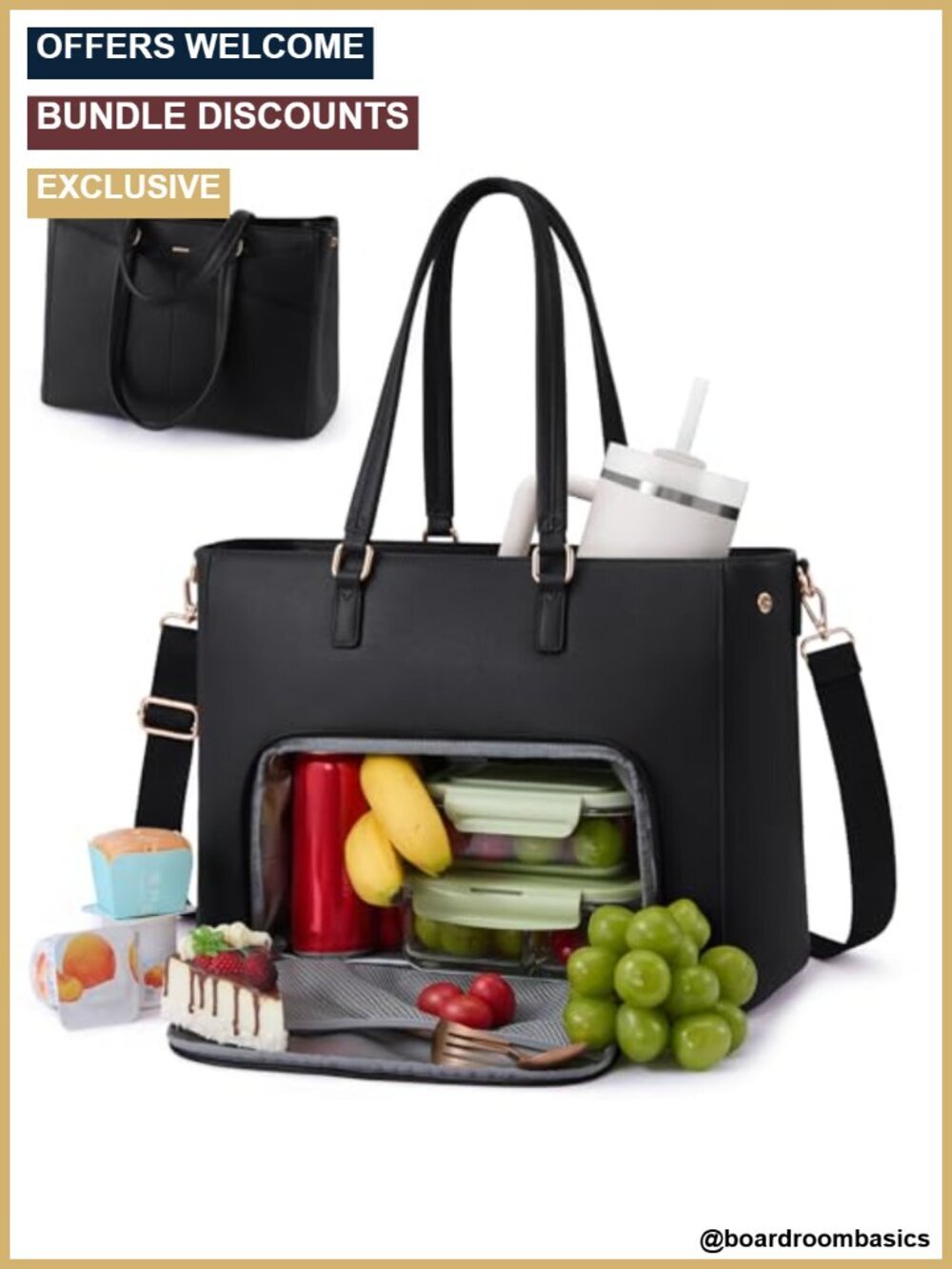 3 in 1 Insulated Lunch Tote Bag with Laptop Compartment, Faux Leather Work Tote